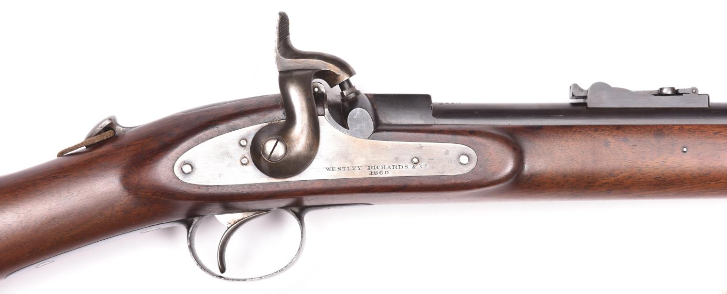 A good .450" Westley Richards "monkey tail" breech loading percussion rifle, 49" overall, barrel 33" - Image 5 of 5
