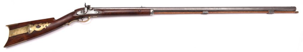 An American .38" percussion Plains Rifle, c 1840, 52½" overall, heavy octagonal barrel 37½", with