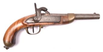 A Belgian made 14 bore Swiss Model 1842 percussion cavalry pistol, 14½" overall, barrel 8¼", the