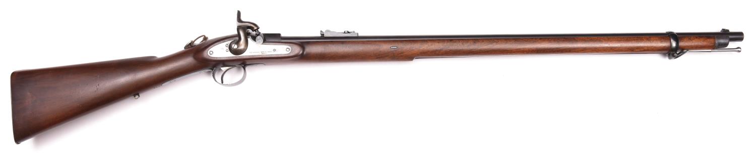 A good .450" Westley Richards "monkey tail" breech loading percussion rifle, 49" overall, barrel 33" - Image 4 of 5