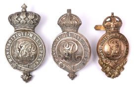 A Victorian white metal martingale badge, with Royal Cypher, garter motto, and Guelphic crown (3