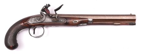 A 20 bore flintlock duelling pistol by B. Homer, c 1810, 16" overall, rebrowned sighted octagonal