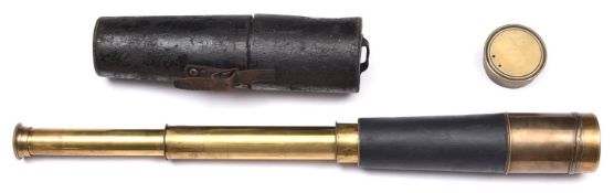 A 3 draw brass telescope, by Ross, London, No 22136, 30½" extended, the body engraved with the