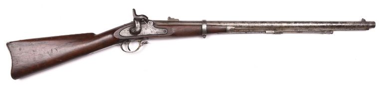 A .58" Colt made Springfield model 1861 percussion rifled musket, converted for use as a carbine,