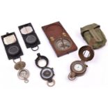 6 magnetic compasses. Including 3x WWII military compasses; a brass cased T.G. Ltd Mk.III 1940 and