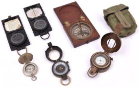 6 magnetic compasses. Including 3x WWII military compasses; a brass cased T.G. Ltd Mk.III 1940 and