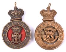Two Victorian three piece OR's glengarry badges of the Somersetshire Light Infantry and the