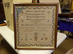 A mid 19th Century framed needlework sampler. Signed by Helen Foster and dated 1836. GC, some