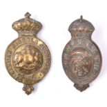 An Indian martingale badge of the Baroda State Cavalry, and a brass bit boss of the Sardar Rissala