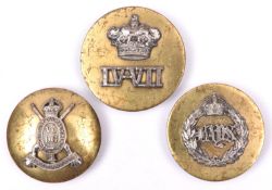 Three post 1902 cavalry ear bosses: Bays, VI Dragoon Guards, and 4/7th Dragoon Guards. GC £40-60