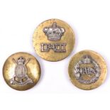 Three post 1902 cavalry ear bosses: Bays, VI Dragoon Guards, and 4/7th Dragoon Guards. GC £40-60