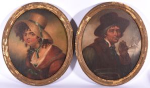 A pair of oil paintings on canvas attributed to Thomas Barker of Bath. Early 19th Century oval