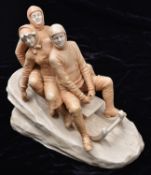 An Austrian Majolica ceramic Bobsled group scuplted by Theodore Schoop and manufactured by The