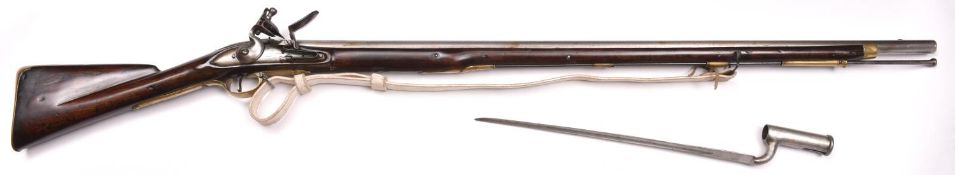 A .75" Short Land Pattern Brown Bess flintlock musket of the Glamorgan Militia, 57" overall,