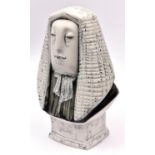 A Richard Parkinson Pottery bust of a Judge designed by Susan Parkinson. Painted black on a white