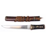 A Japanese tanto with brass and silver bamboo effect matching mounts which include fuchi kashira,