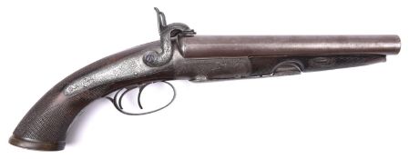 A rare DB 16 bore under lever pinfire 'howdah' shot pistol, by Wiggan & Elliott of Birmingham, 15"