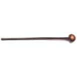 A Zulu hardwood knobkerrie, 26" overall, with single narrow band of thin cord binding. GC £50-60