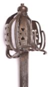 A mid 18th century Scottish basket hilted backsword, straight single edged blade 34½" (originally