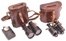 A pair of WWI field glasses, the eye pieces marked "LEMAIRE FAB. PARIS", the barrels engraved with a