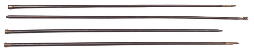 4 original brass mounted ebony shotgun ramrods, all approximately 29½". Generally GC (one lacking