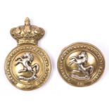 A Victorian bit boss of the Queen's Own West Kent Yeomanry Cavalry (studs slightly shortened); and a