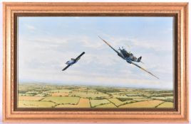 An oil painting on canvas by Graeme Lothian. View of the Squadron Leader of RAF No.610 Squadron over