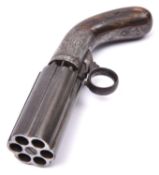 A 6 shot 70 bore Cooper's patent self cocking ring trigger under hammer percussion pepperbox