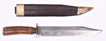 A late Victorian Bowie knife by James Dixon & Sons, clipped back blade 9", the ricasso marked "JAMES