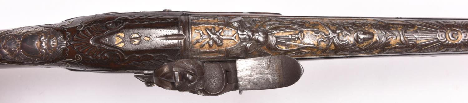 A good silver mounted 14 bore flintlock sporting gun by Wilson, made for the Turkish market, c 1760, - Image 4 of 7