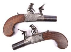 A pair of 42 bore flintlock boxlock pocket pistols, by Newark of Coventry, c 1820, 6" overall,