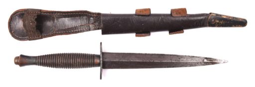 A third pattern FS fighting knife, with darkened bronzed hilt, the cross guard stamped "William