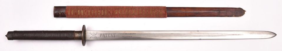An unusual Korean sword, the 26" European double edged broadsword type blade having double fullers