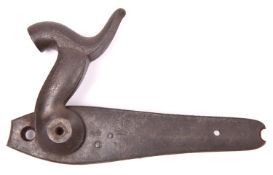 A rare detached left hand back action percussion lock from a military double barrelled carbine, c