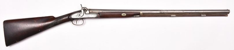 An SB 14 bore percussion sporting gun, 44" overall, half octagonal 18th century Spanish barrel