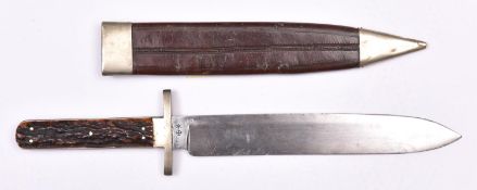 A late Victorian Bowie knife by Joseph Rodgers, single edged spear pointed blade 8¾", the ricasso