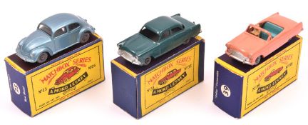 3 Matchbox Series. Volkswagen No.25. In metallic silver blue, with grey plastic wheels and clear