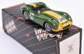 Western Models WRK45 Jaguar Lister 1958 in racing green with yellow stripe, racing number 28. Boxed.