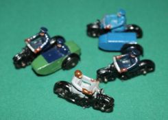 4 Dinky Toys Motorcycles. An RAC Motorcycle Patrol in blue and black. A Police Patrol & Sidecar in