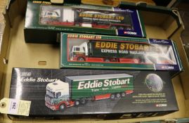 3 Corgi Eddie Stobart articulated trucks. A 'Sights & Sounds' series Scania Topline curtainside