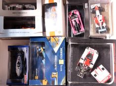 10x 1:43 scale racing cars by Minichamps, HPI Racing, Spark, Ixo, etc. Including; Mazda 787B 1991 Le