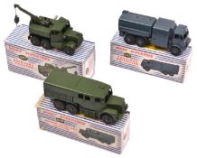 3 Dinky Toys. Pressure Refueller (642). In RAF blue. Recovery Tractor (661). Medium Artillery