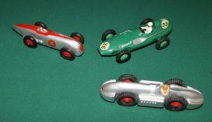 3 Dinky Toys Racing Cars. A Vanwall in green with mid green wheels, RN35. Speed Of The Wind in