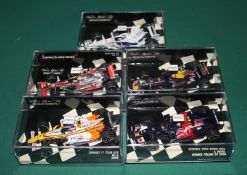 5x Minichamps 1:43 scale Formula One racing cars. BMW Sauber F1.08 N. Heidfeld 2008, RN3. Scuderia