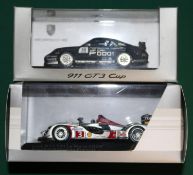 2 Pauls Model Art/Audi 1:43 dealer promotional racing Cars. A Porsche 911 GT3 Cup in satin black
