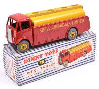 A Dinky Toys A.E.C Monarch Tanker (991). In red and yellow 'Shell Chemicals Limited' livery, with