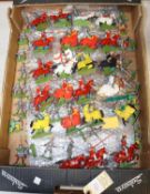100 Britains (made in Hong Kong) plastic knights. 24 mounted- horses with red, orange, white and