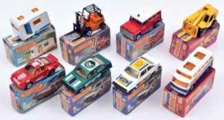8 Matchbox 1-75 Superfast. MB3e; Porsche Turbo in red. MB9C; Ford Escort RS2000 in green, 'Seagull'.