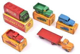 5 Dublo Dinky Toys. AEC Mercury Tanker Shell BP (070). In green & red. Austin Lorry (064). In green.