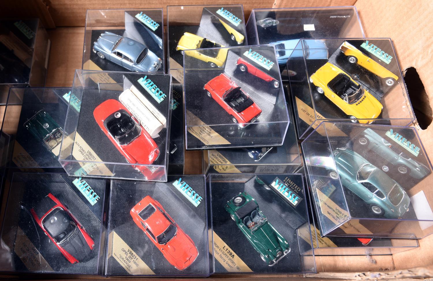 17x Vitesse 1:43 scale diecast cars. Including; Fiat 124 Spider, Aston Martin DB4, Morgan 4/4,